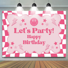 Lofaris Pink Plaid Girls Lets Party Happy Birthday Backdrop