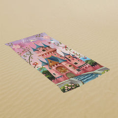 Lofaris Pink Princess Castle Custom Name Girl Beach Towel