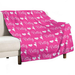 Lofaris Pink Princess Heart Name Repeat Custom Blanket