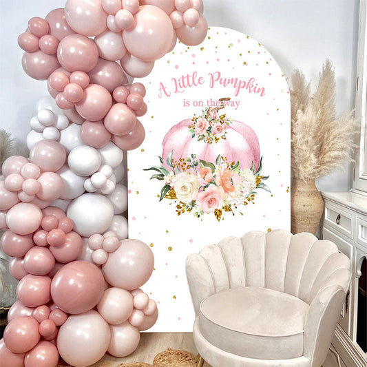 Lofaris Pink Pumpkin Baby Shower Double Sided Arch Backdrop