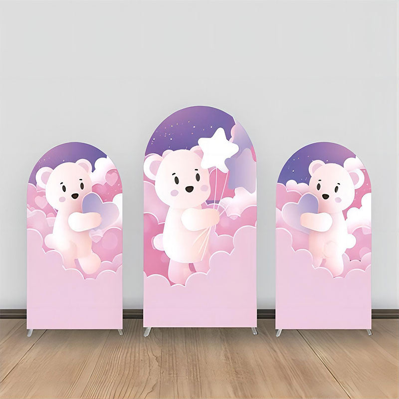 Lofaris Pink Purple Clould Fairy Tale Bear Arch Backdrop Kit