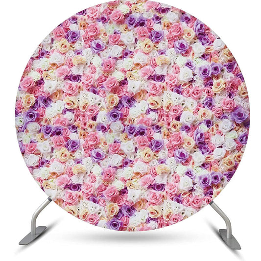 Lofaris Pink Purple Flora Wall Pretty Round Wedding Backdrop