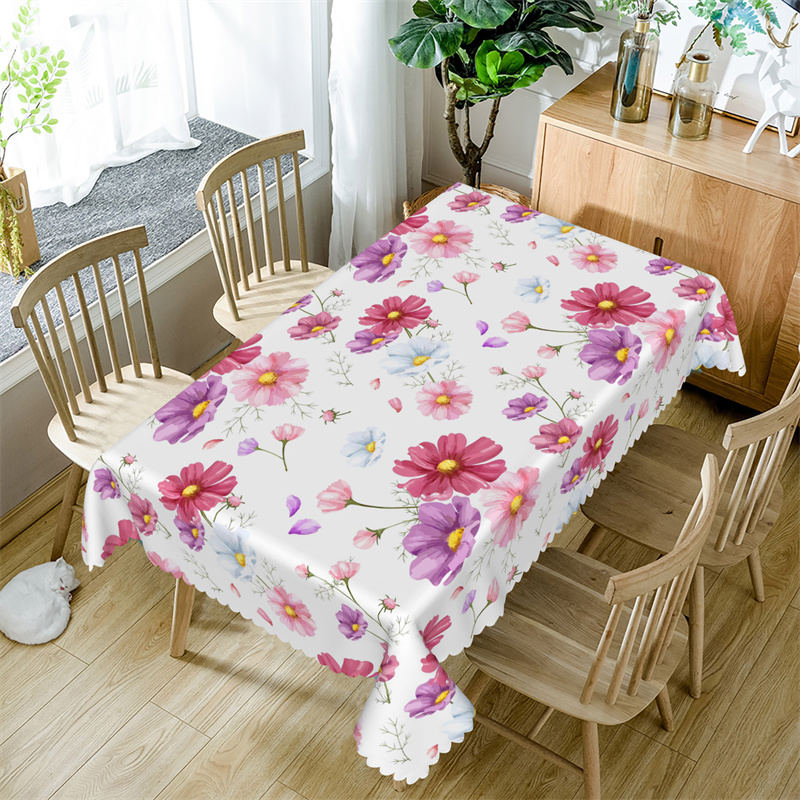 Lofaris Pink Purple White Flower Spring Rectangle Tablecloth
