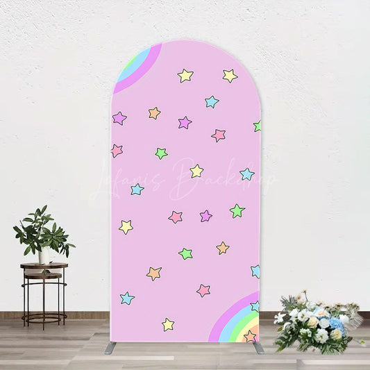 Lofaris Pink Rainbow Stars Colorful Arch Birthday Backdrop