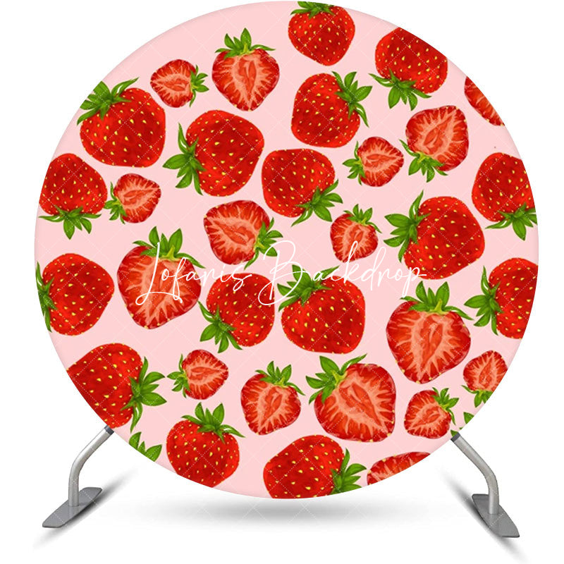 Lofaris Pink Red Cut Strawberry Round Backdrop For Birthday