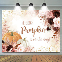 Lofaris Pink Red Floral Pumpkin Glitter Baby Shower Backdrop