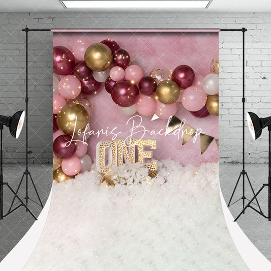 Lofaris Pink Red Gold Balloons Sweep Backdrop For Cake Smash