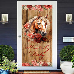 Lofaris Pink Red Rose Horse Wooden Kentucky Derby Door Cover
