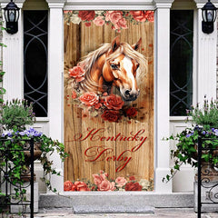 Lofaris Pink Red Rose Horse Wooden Kentucky Derby Door Cover