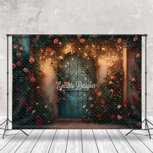 Lofaris Pink Red Rose Rampant Door Dim Light Spring Backdrop
