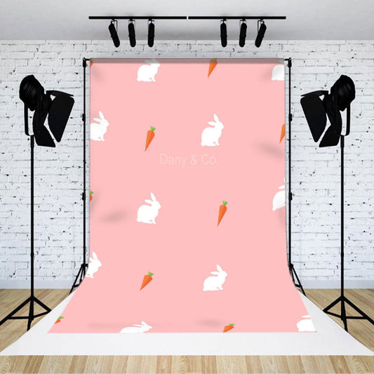 Lofaris Pink Repeat Carrot Rabbit Easter Backdrop For Photo