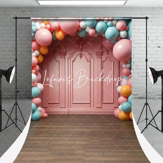 Lofaris Pink Retro Wall Balloons Sweep Cake Smash Backdrop