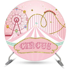 Lofaris Pink Roller Coaster Circus Round Birthday Backdrop