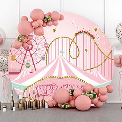 Lofaris Pink Roller Coaster Circus Round Birthday Backdrop