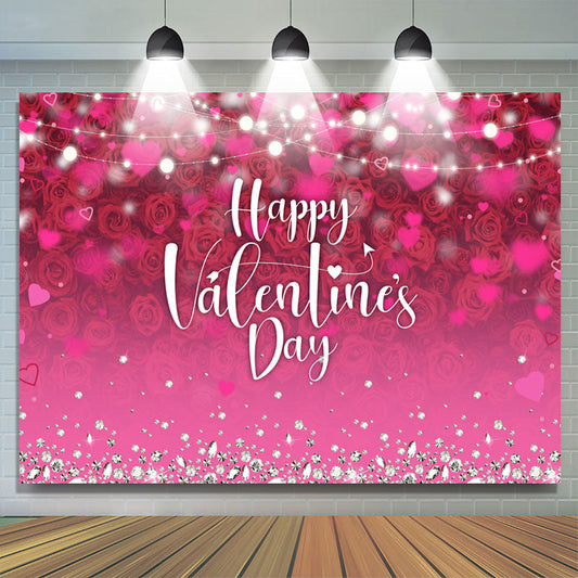 Lofaris Pink Rose Diamond Happy Valentines Day Backdrop