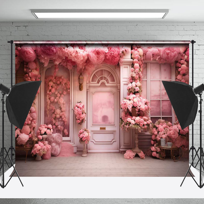 Lofaris Pink Rose Vases Boutique Door Photo Booth Backdrop