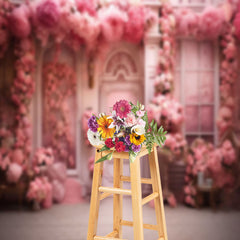 Lofaris Pink Rose Vases Boutique Door Photo Booth Backdrop