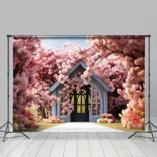 Lofaris Pink Sakura And Pavilion Outdoors Spring Backdrop