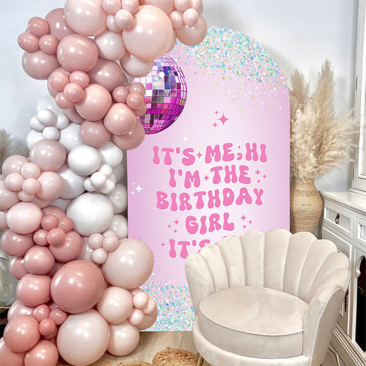 Lofaris Pink Sequin Ball Star Birthday Party Arch Backdrop