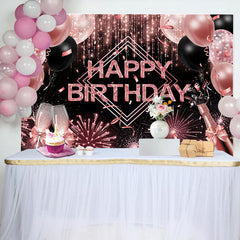 Lofaris Pink Sparkle Balloons Cheers Girls Birthday Backdrop