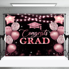 Lofaris Pink Sparkle Balloons Congrats Graduation Backdrop