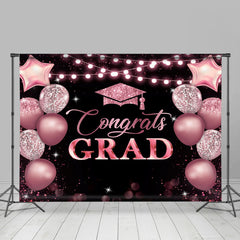 Lofaris Pink Sparkle Balloons Congrats Graduation Backdrop