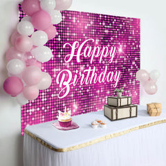 Lofaris Pink Sparkling Sequin Dance Happy Birthday Backdrop