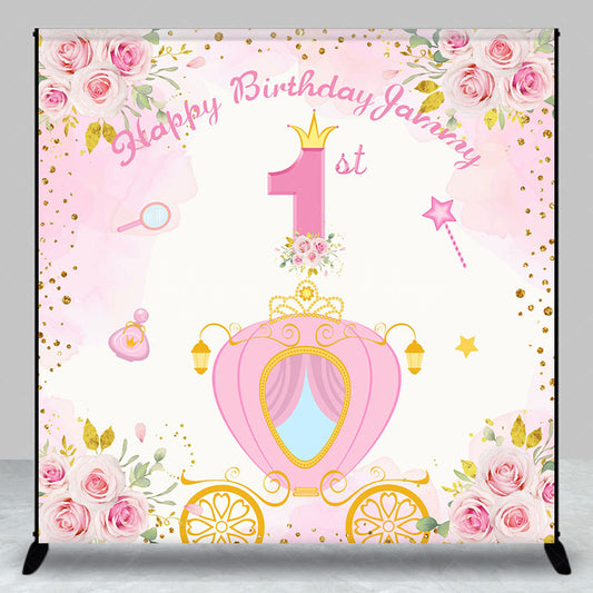 Lofaris Pink Spring Floral Carriage Custom Birthday Backdrop