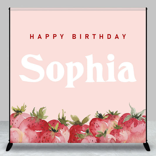 Lofaris Pink Strawberry Custom Name Birthday Party Backdrop