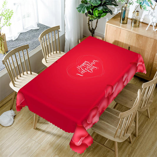 Lofaris Pink Stripe Hearts Red Tablecloth For Valentines Decor