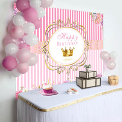 Lofaris Pink Stripes Floral Crown Happy Birthday Backdrop