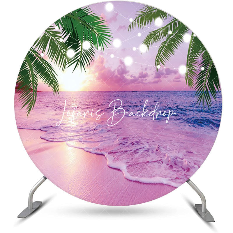 Lofaris Pink Sunset Palm Trees Hawaii Beach Round Backdrop