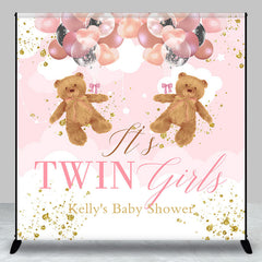 Lofaris Pink Teddy Bear Custom Twins Baby Shower Backdrop