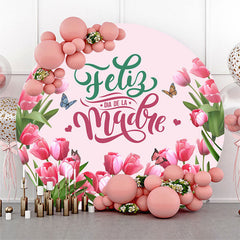 Lofaris Pink Tulip Butterfly Round Backdrop For Mothers Day