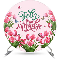 Lofaris Pink Tulip Butterfly Round Backdrop For Mothers Day