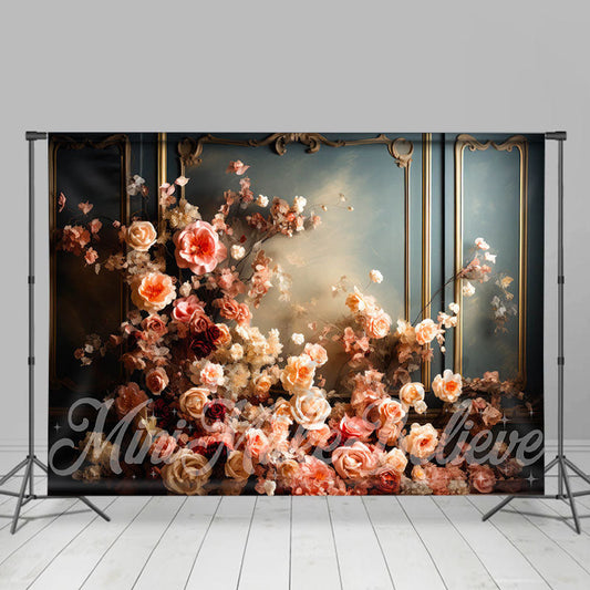 Lofaris Pink Vintage Floral Blue Wall Fine Art Backdrop