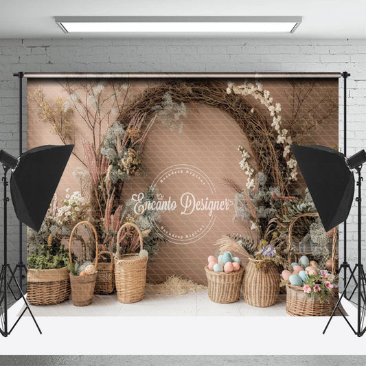 Lofaris Pink Wall Floral Colorful Eggs Photography Backdrop