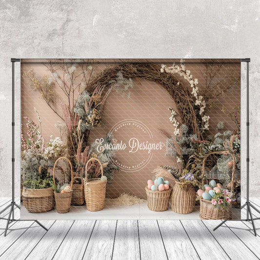 Lofaris Pink Wall Floral Colorful Eggs Photography Backdrop