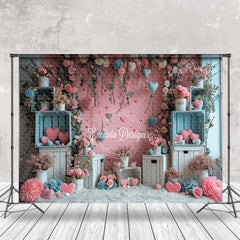 Lofaris Pink Wall Flowers Love Hearts Valentine Backdrop
