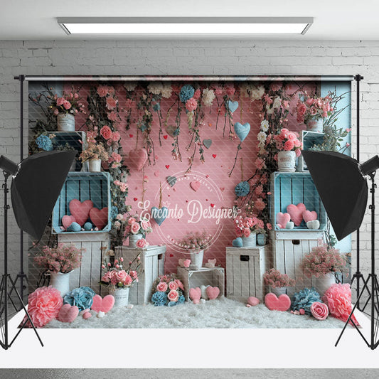 Lofaris Pink Wall Flowers Love Hearts Valentine Backdrop