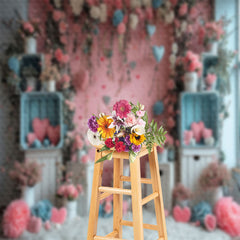 Lofaris Pink Wall Flowers Love Hearts Valentine Backdrop