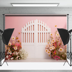 Lofaris Pink Wall White Gate Floral Wedding Photo Backdrop