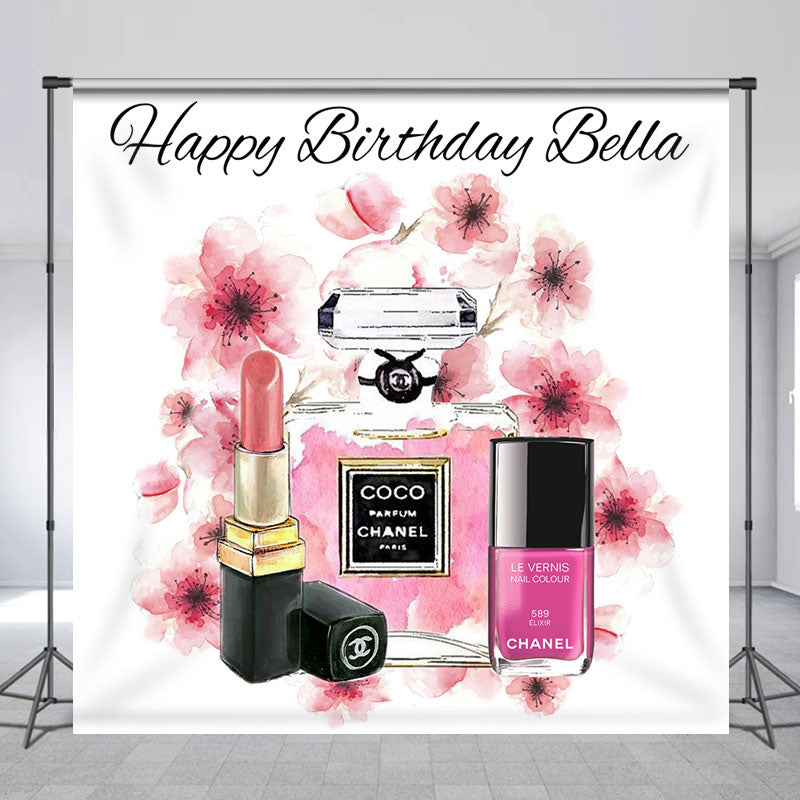 Lofaris Pink Watercolor Floral Makeups Custom Birthday Backdrop
