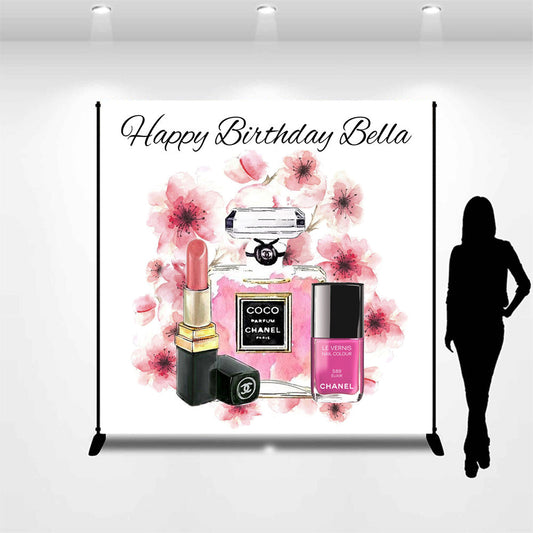 Lofaris Pink Watercolor Floral Makeups Custom Birthday Backdrop