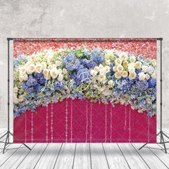 Lofaris Pink White Blue Floral Valentines Day Photo Backdrop