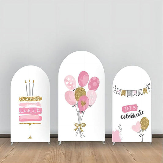 Lofaris Pink White Cake Balloon Birthday Arch Backdrop Kit