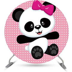 Lofaris Pink White Dots Panda Round Baby Shower Backdrop