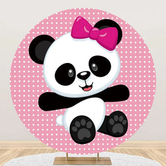 Lofaris Pink White Dots Panda Round Baby Shower Backdrop