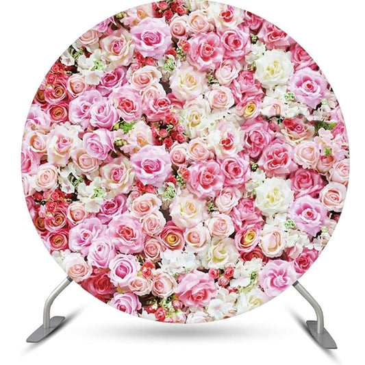 Lofaris Pink White Floral Leaves Wall Round Wedding Backdrop