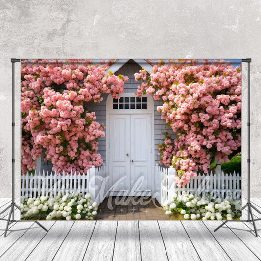 Lofaris Pink White Floral Door Wall Fence Backdrop